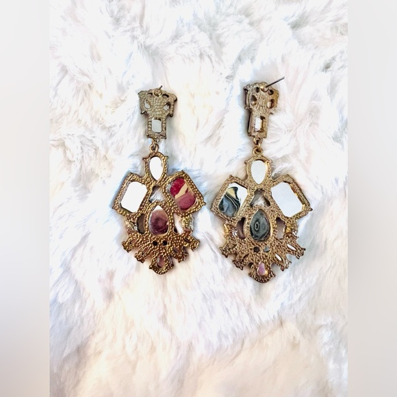 ALDO CLUSTER GOLD-TONE CRYSTAL EARRINGS MULTI COLOR GREEN & SMOKY BROWN SZ M - Picture 4 of 4